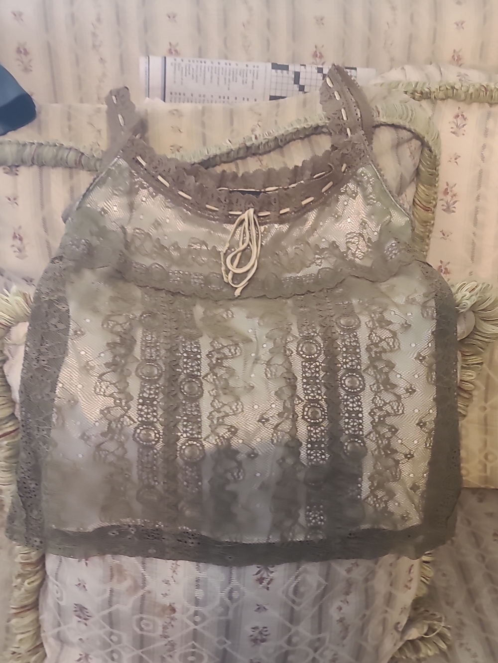Express Brown Lace-Overlay Tank Top